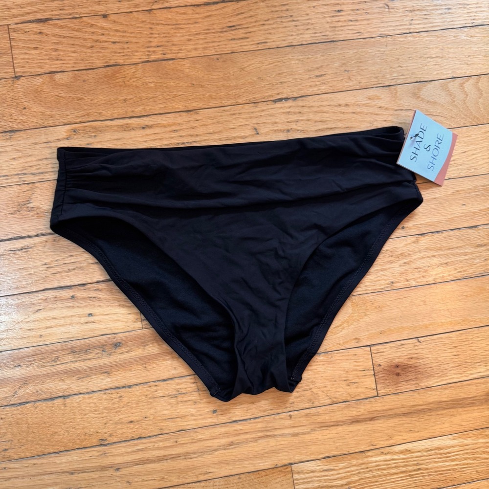 Shade & Shore Womens Mid Rise Bikini Bottom Black Medium NWT